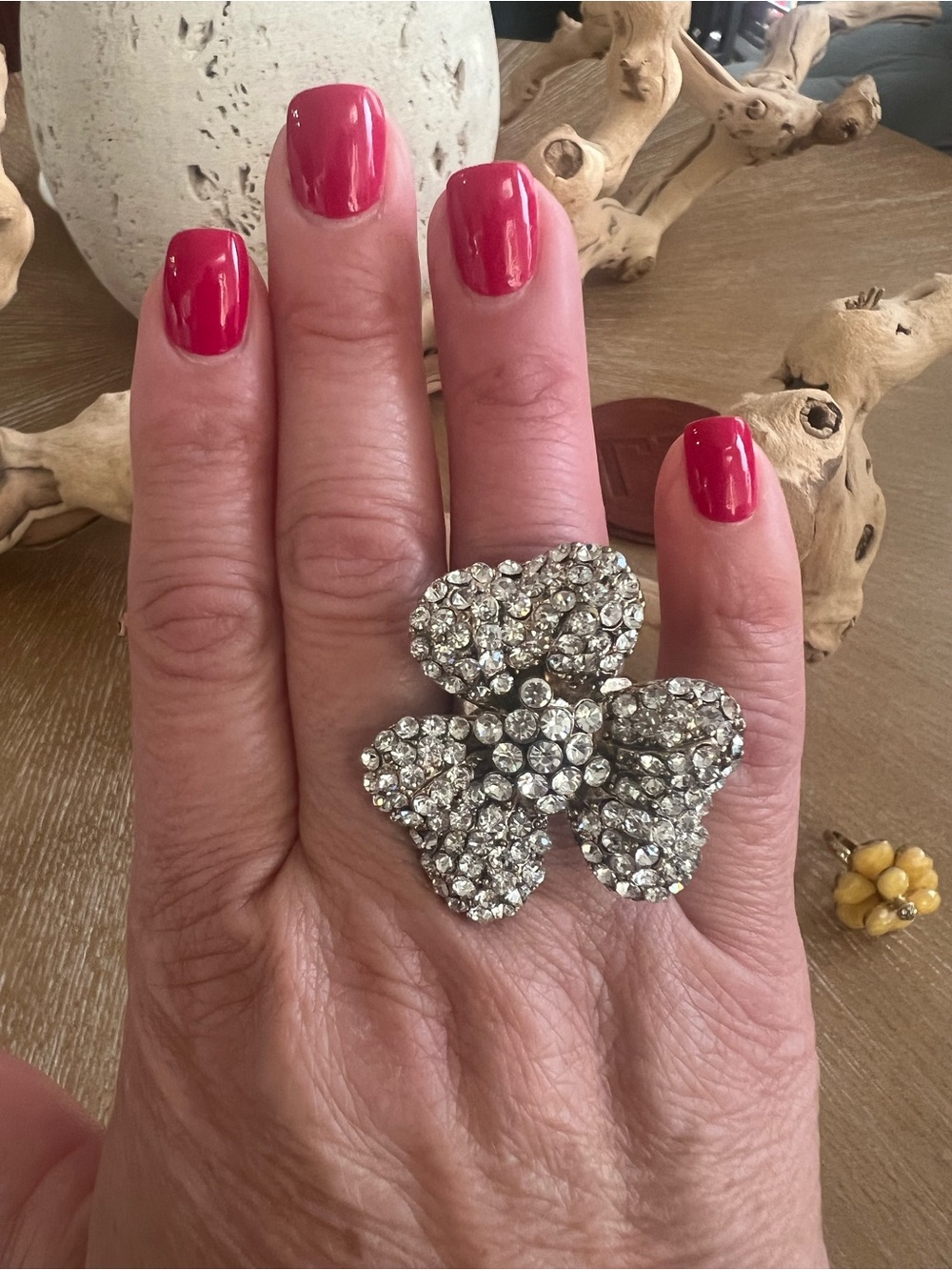 Crystal Floral Statement Ring - Silver Tone